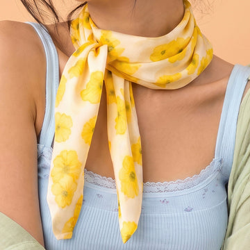 PRAO Scarf Necklace Yellow Floral Printed Pattern