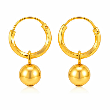 PRAO Earrings Anti-Tarnish Gold Plated Ball Dangle Hoop