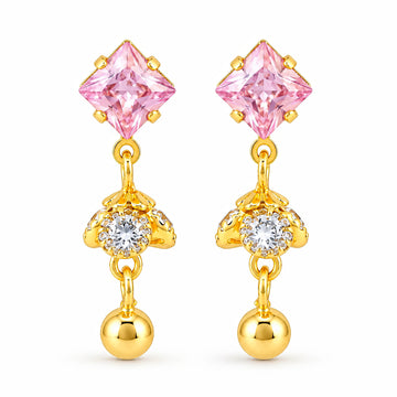 PRAO Earrings Anti-Tarnish Pink Crystal Floral Drop
