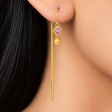 PRAO Earrings Anti-Tarnish Pink Crystal Threader