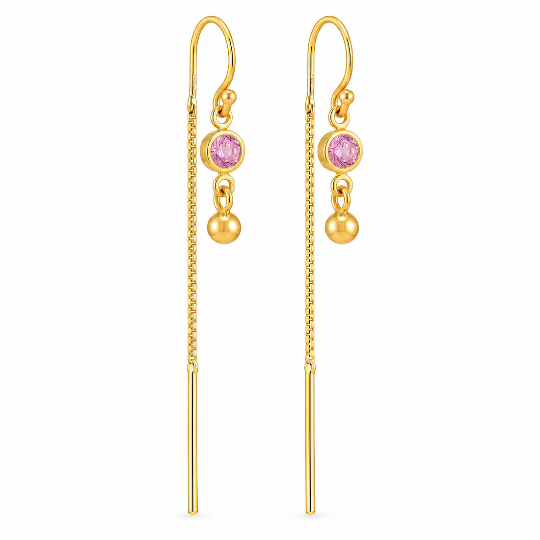 PRAO Earrings Anti-Tarnish Pink Crystal Threader