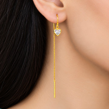 PRAO Earrings Anti-Tarnish Heart Crystal Threader