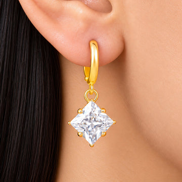 PRAO Earrings Anti-Tarnish Princess Crystal Drop