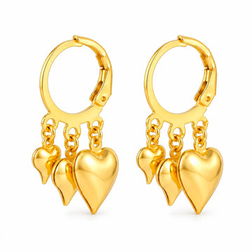 PRAO Earrings Anti-Tarnish Puffed Heart Dangle Hoop