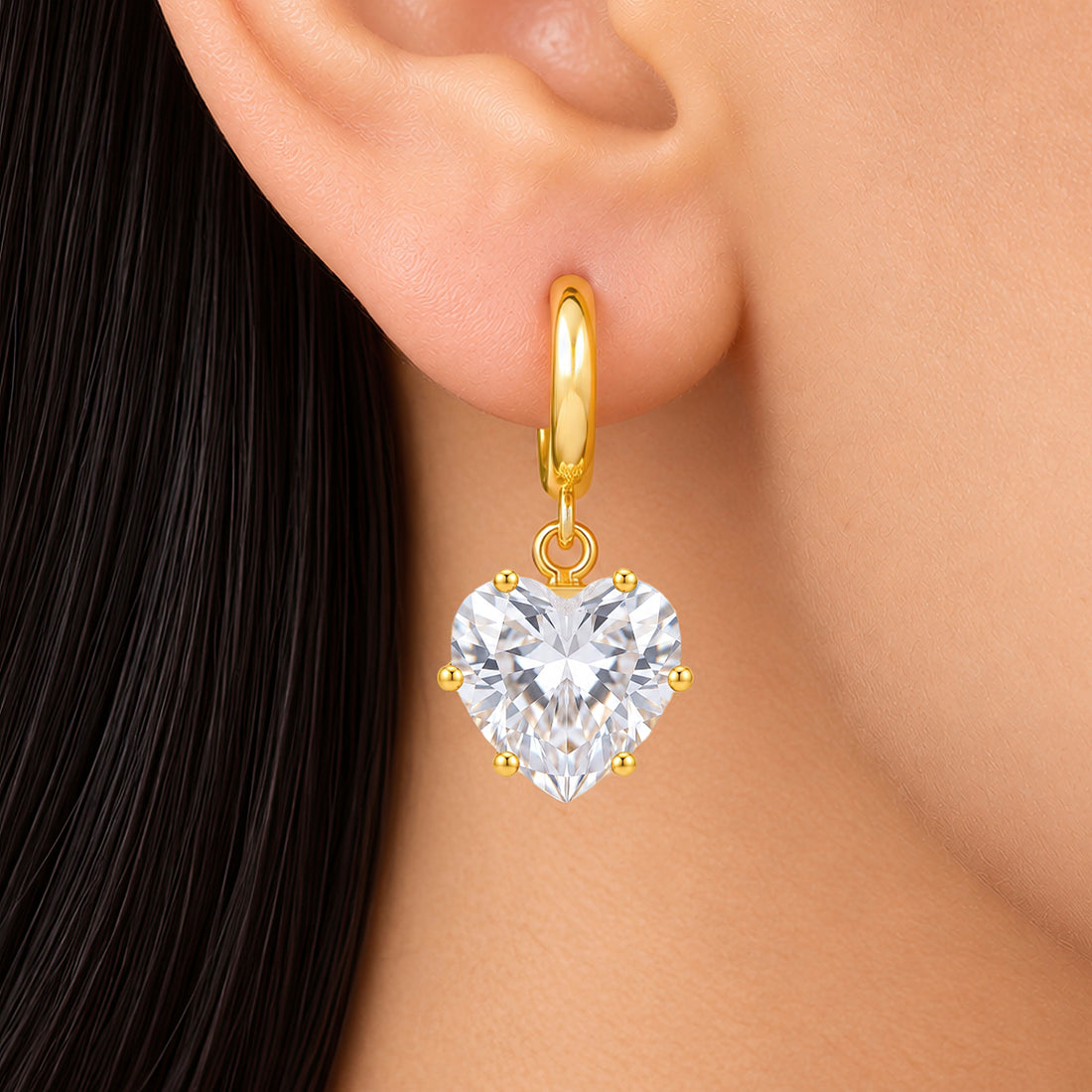 PRAO Earrings Anti-Tarnish Heart Crystal Drop