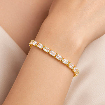 PRAO Bracelet Anti-Tarnish Gold Plated Baguette Crystal Link (Adjustable Size)