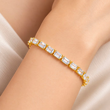PRAO Bracelet Anti-Tarnish Gold Plated Baguette Crystal Link (Adjustable Size)