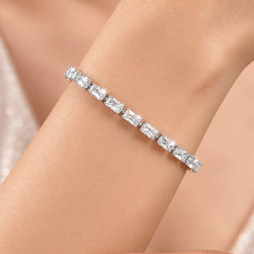 PRAO Bracelet Anti-Tarnish Silver Baguette Crystal Link (Adjustable Size)