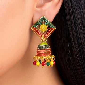 PRAO Earrings Anti-Tarnish Multicolor Enamel Jhumka