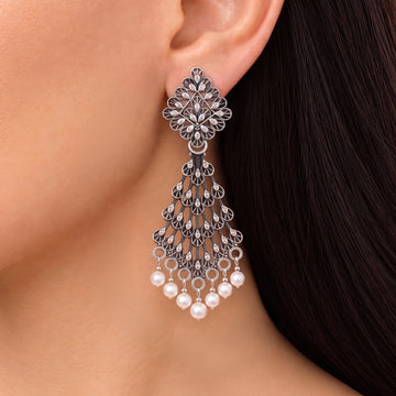 PRAO Earrings Anti-Tarnish Oxidized Pearl Jhumka