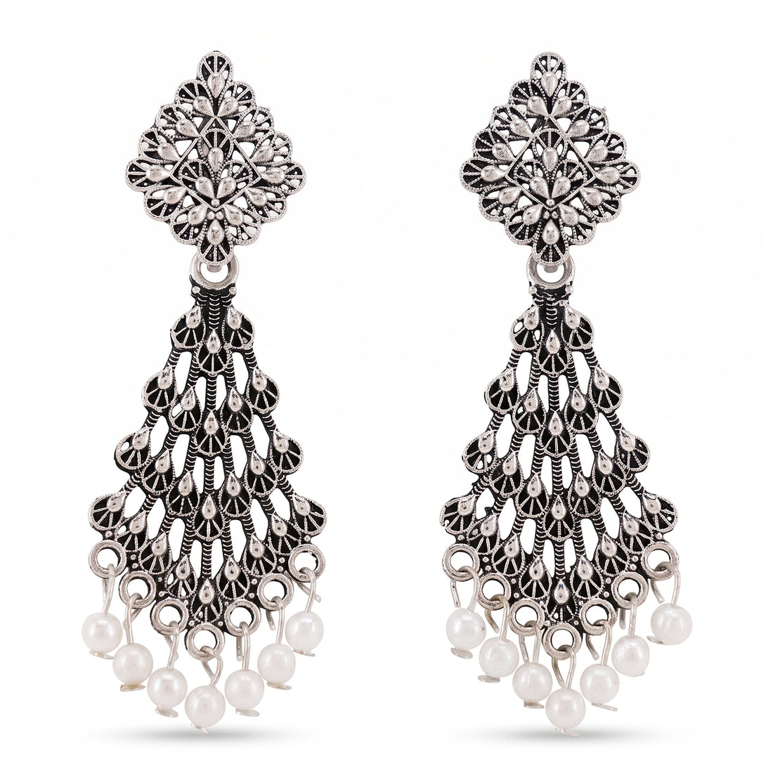 PRAO Earrings Anti-Tarnish Oxidized Pearl Jhumka