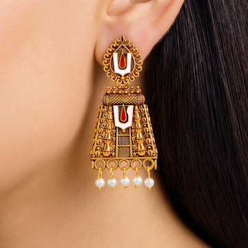 PRAO Earrings Anti-Tarnish Temple Design Pearl Drop