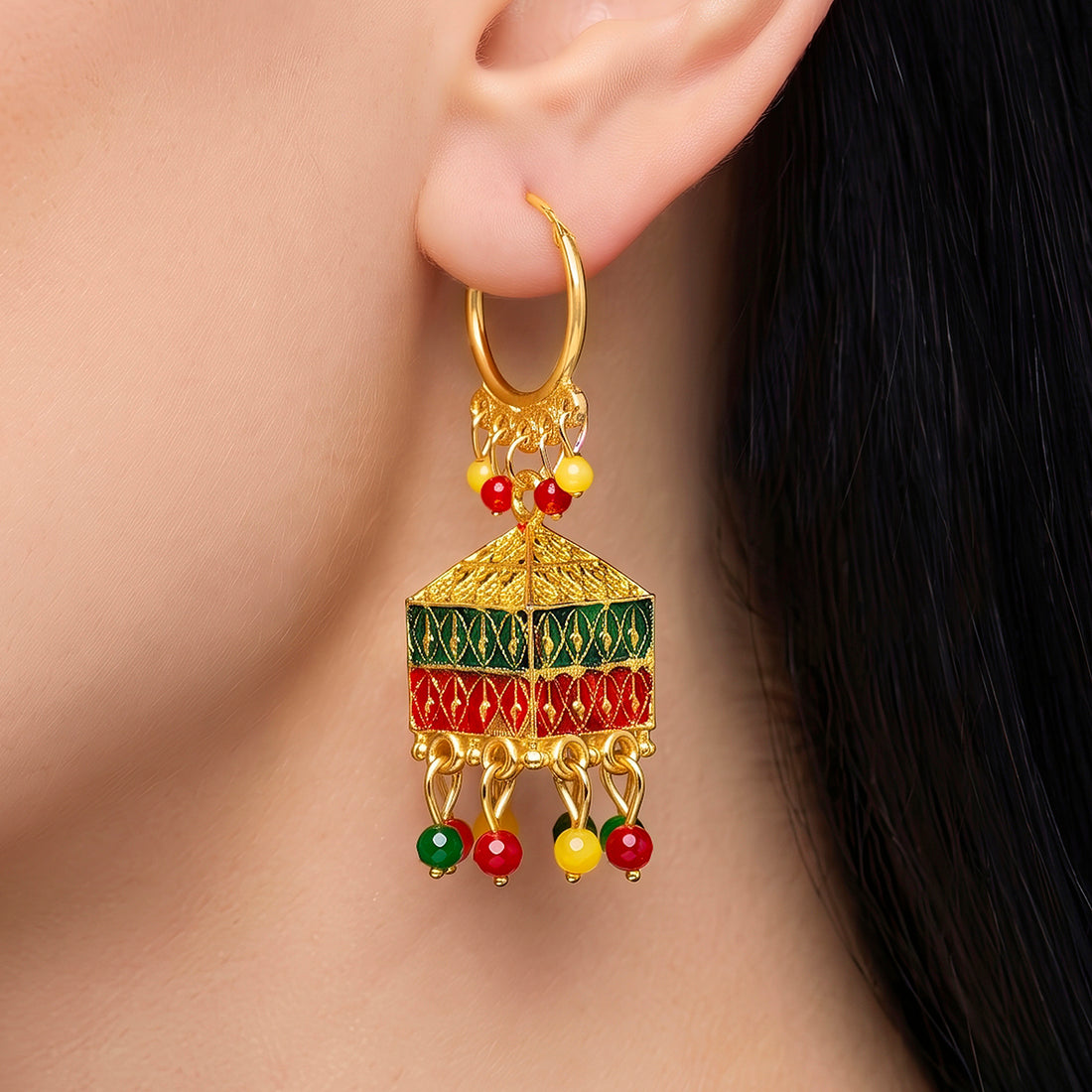 PRAO Earrings Anti-Tarnish Multicolor Hoop Jhumka