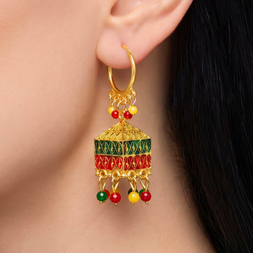 PRAO Earrings Anti-Tarnish Multicolor Hoop Jhumka