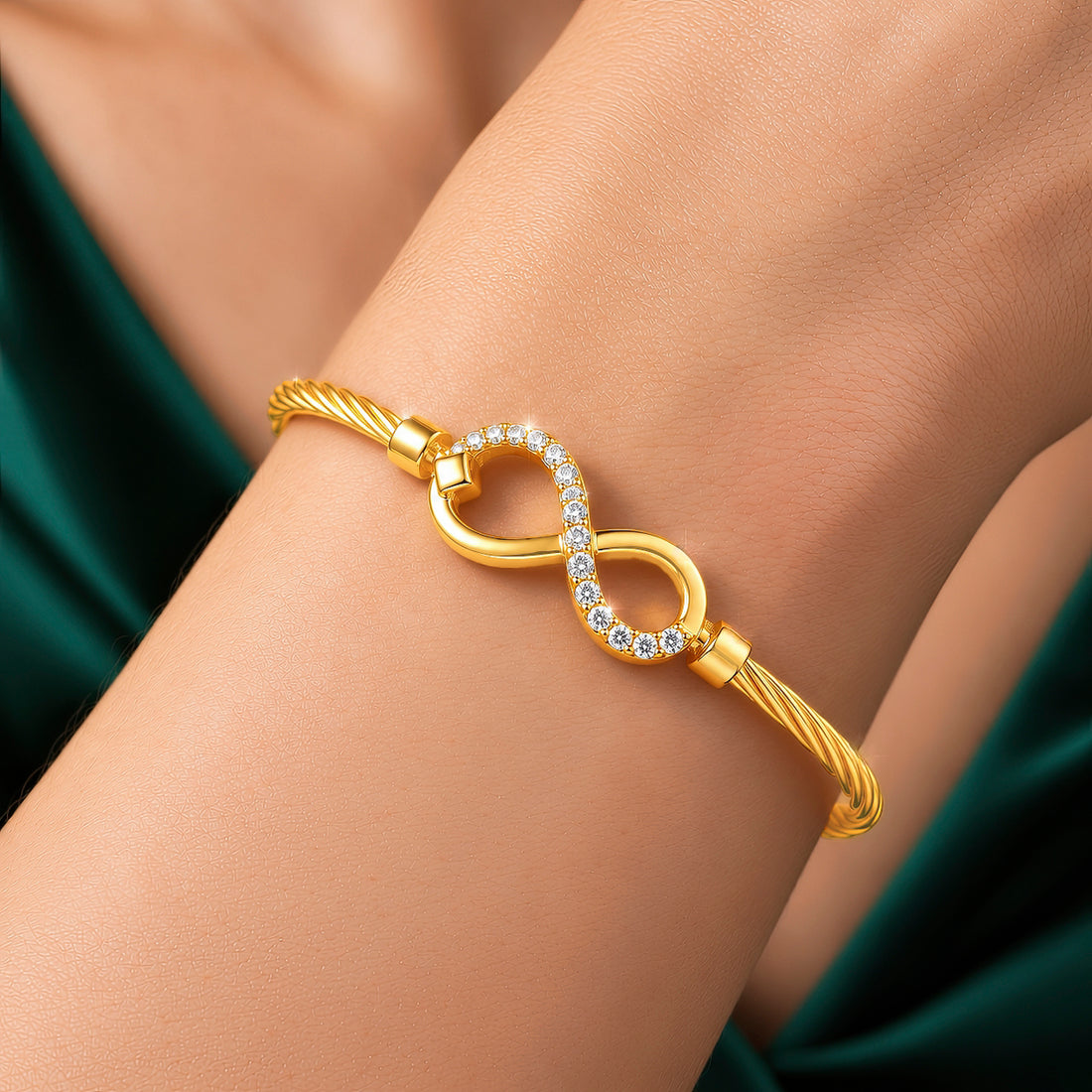PRAO Bracelet Anti-Tarnish Gold Plated Infinity Crystal (Adjustable Size)