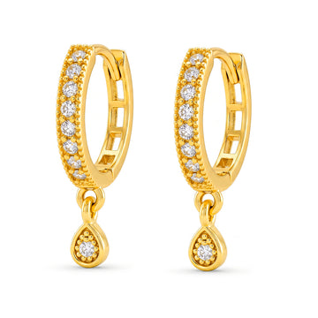 PRAO Earrings Anti-Tarnish Patterned Crystal Dangle Hoop