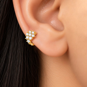 PRAO Earrings Anti-Tarnish Crystal Floral Hoop