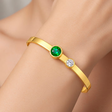PRAO Bracelet Anti-Tarnish Green Crystal Open Cuff (Adjustable Size)
