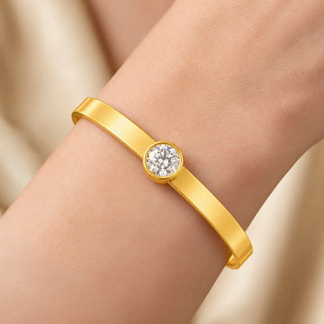 PRAO Bracelet Anti-Tarnish Round Crystal Open Cuff (Adjustable Size)