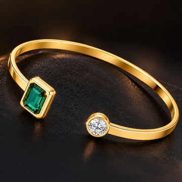 PRAO Bracelet Anti-Tarnish Emerald Crystal Cuff (Adjustable Size)