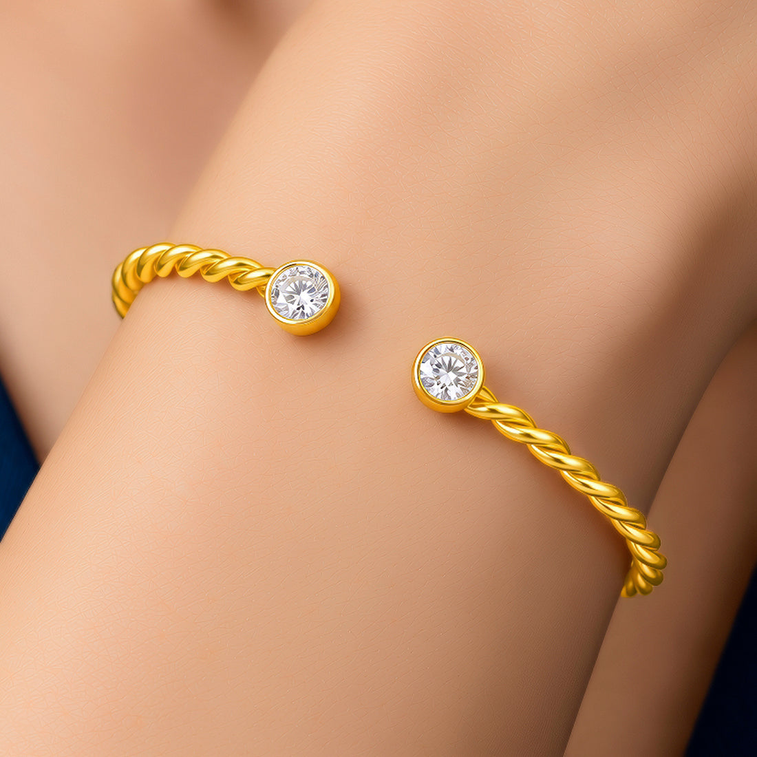 PRAO Bracelet Anti-Tarnish Twisted Crystal Cuff (Adjustable Size)