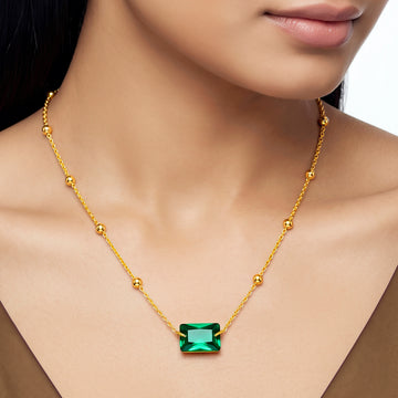 PRAO Necklace Anti-Tarnish Emerald Geometric Crystal