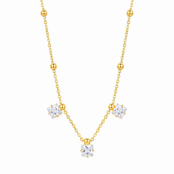 PRAO Necklace Anti-Tarnish Square Crystal Station