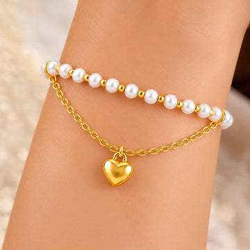 PRAO Bracelet Anti-Tarnish Pearl Chain Layered (Adjustable Size)