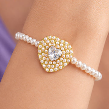 PRAO Bracelet Anti-Tarnish Pearl Heart Crystal (Adjustable Size)
