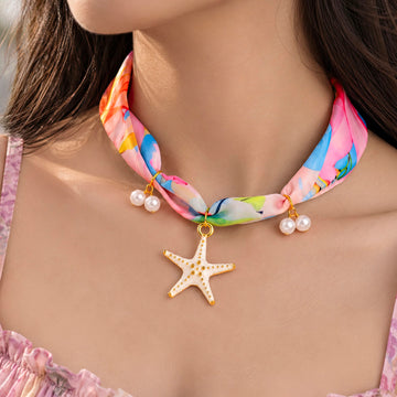 PRAO Necklace Cum Bracelet Anti-Tarnish Floral Ribbon Starfish Pearl