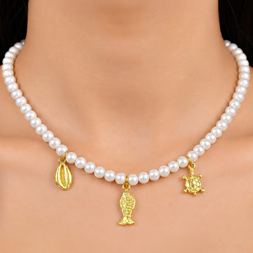PRAO Necklace Anti-Tarnish Pearl Ocean Charm