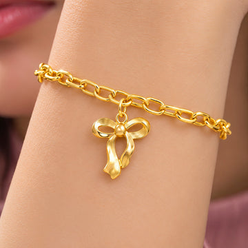 PRAO Bracelet Anti-Tarnish Gold Plated Bow Charm (Adjustable Size)