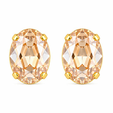 PRAO Earrings Anti-Tarnish Oval Champagne Crystal Stud
