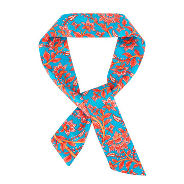 PRAO Scarf Necklace Turquoise Floral Pattern