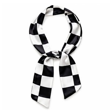 PRAO Scarf Necklace Black White Checkerboard Pattern