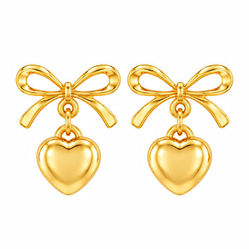 PRAO Earrings Anti-Tarnish Bow Solid Heart Drop