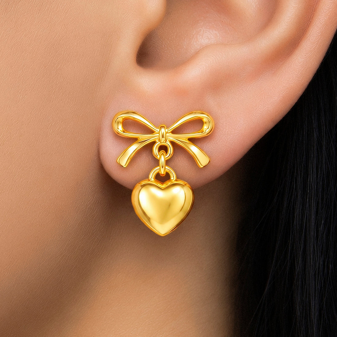 PRAO Earrings Anti-Tarnish Bow Solid Heart Drop