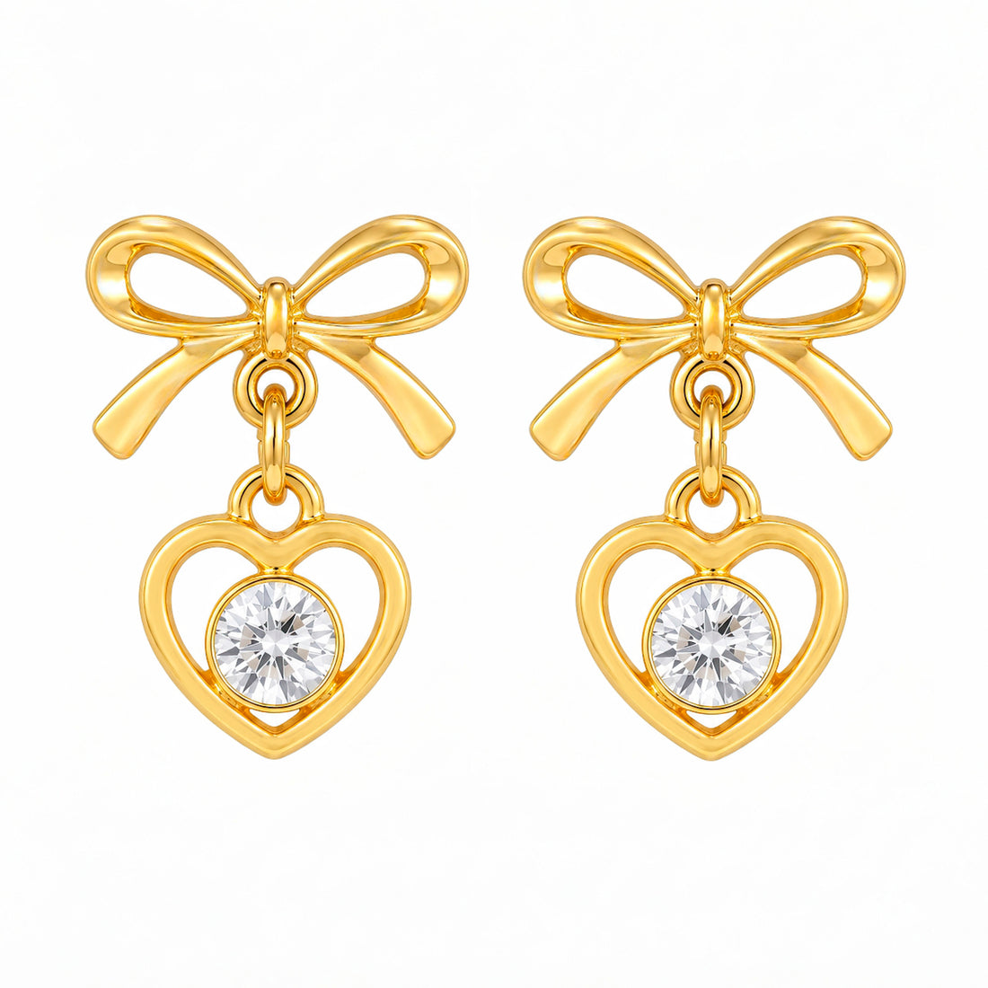 PRAO Earrings Anti-Tarnish Bow Heart Crystal Drop