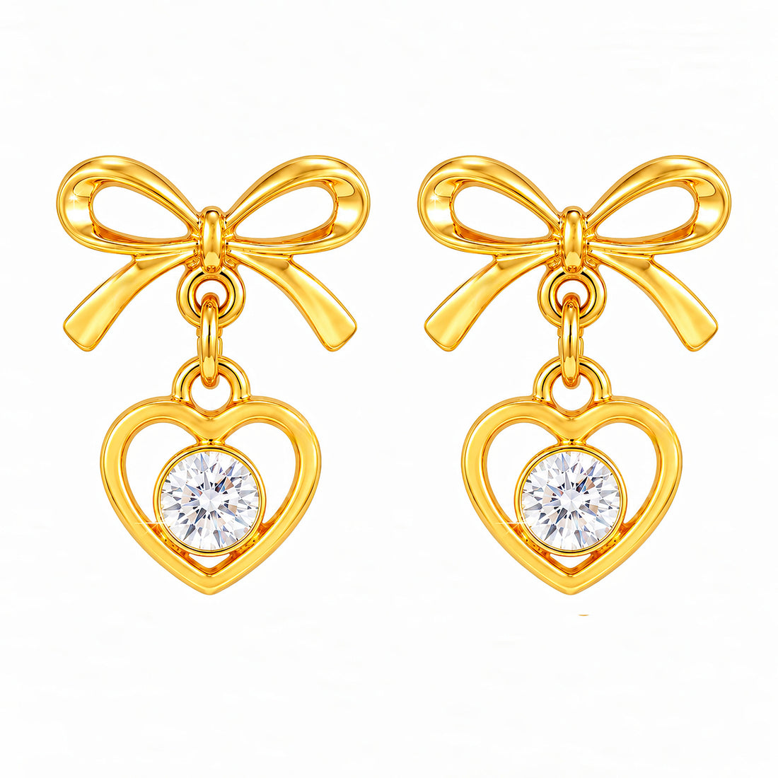 PRAO Earrings Anti-Tarnish Bow Heart Crystal Drop