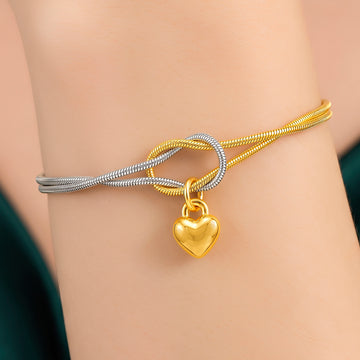 PRAO Bracelet Anti-Tarnish Two Tone Knot Heart Charm (Adjustable Size)