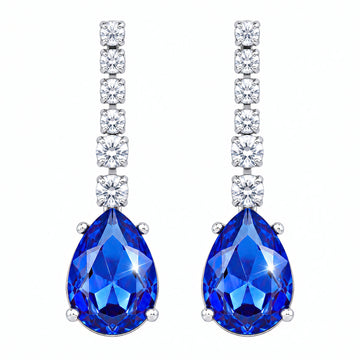 PRAO Earrings Anti-Tarnish Royal Blue Teardrop Crystal