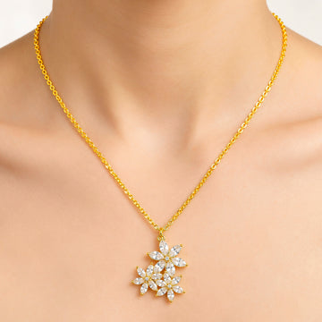 PRAO Necklace Anti-Tarnish Marquise Crystal Floral Cluster