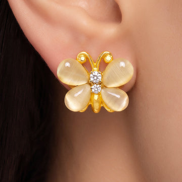 PRAO Earrings Anti-Tarnish Yellow Cat Eye Butterfly Stud