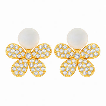 PRAO Earrings Anti-Tarnish Crystal Flower Cream Stone Drop