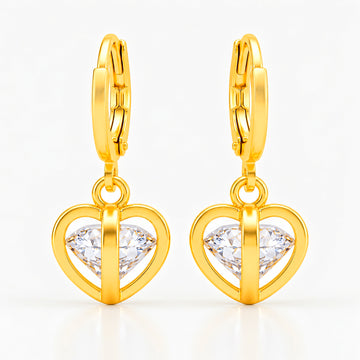 PRAO Earrings Anti-Tarnish Cage Heart Crystal Dangle