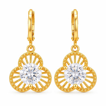 PRAO Earrings Anti-Tarnish Floral Crystal Huggie Dangle