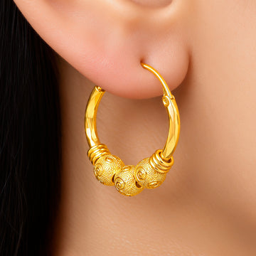PRAO Earrings Anti-Tarnish Textured Bead Wire Hoop