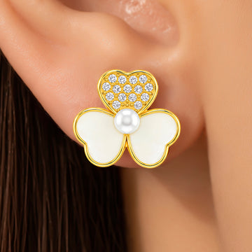 PRAO Earrings Anti-Tarnish Textured Clover Pearl
