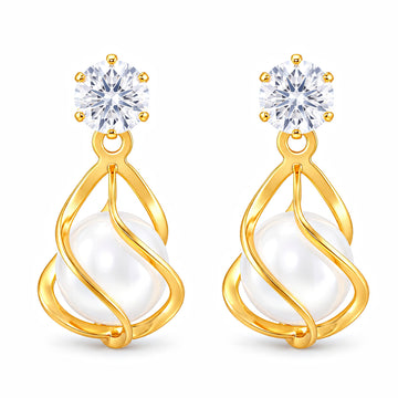 PRAO Earrings Anti-Tarnish Swirl Cage White Stone Dangle