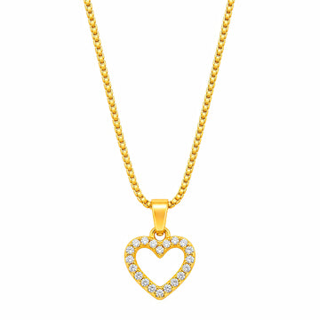 PRAO Necklace Anti-Tarnish Crystal Open Heart Box Chain